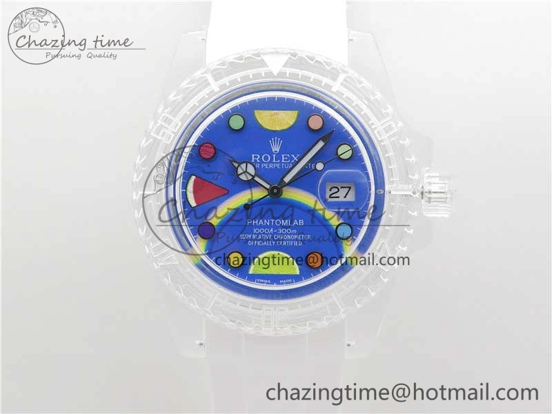 Submariner Phantomlab Transparent KZF Best Edition Blue Fruit Dial on White Rubber Strap VR3135