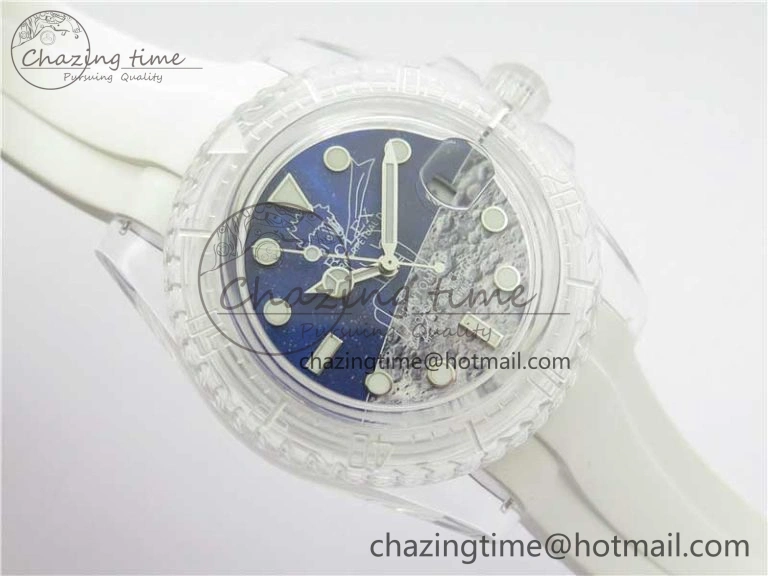 Submariner Phantomlab Transparent KZF Best Edition Blue Moon Dial on White Rubber Strap VR3135