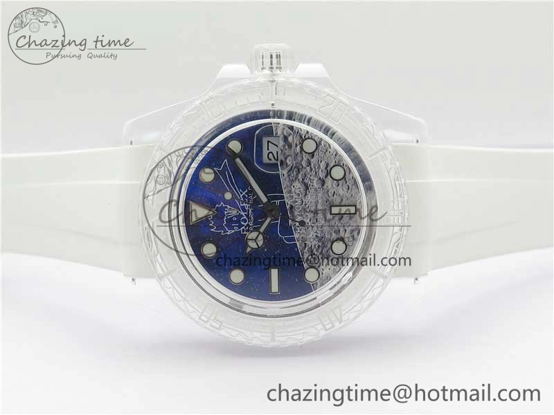Submariner Phantomlab Transparent KZF Best Edition Blue Moon Dial on White Rubber Strap VR3135