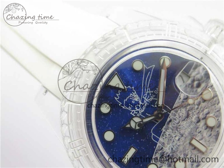 Submariner Phantomlab Transparent KZF Best Edition Blue Moon Dial on White Rubber Strap VR3135