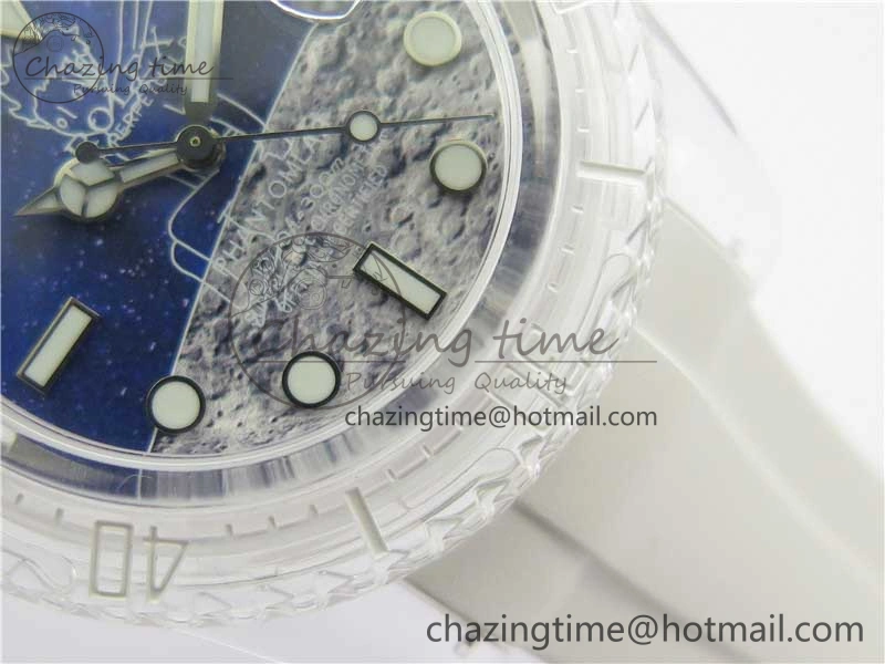 Submariner Phantomlab Transparent KZF Best Edition Blue Moon Dial on White Rubber Strap VR3135