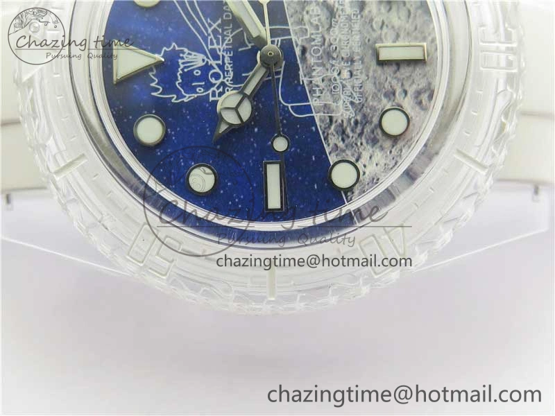 Submariner Phantomlab Transparent KZF Best Edition Blue Moon Dial on White Rubber Strap VR3135