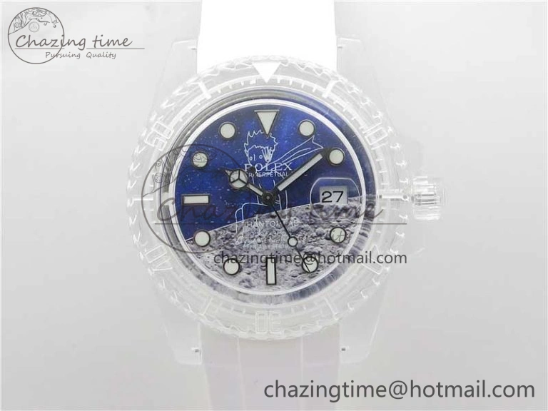 Submariner Phantomlab Transparent KZF Best Edition Blue Moon Dial on White Rubber Strap VR3135