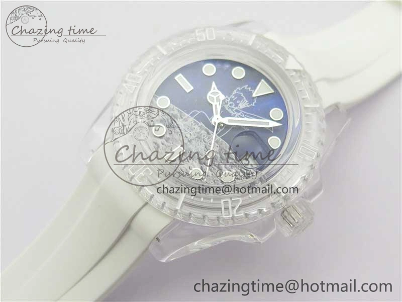 Submariner Phantomlab Transparent KZF Best Edition Blue Moon Dial on White Rubber Strap VR3135