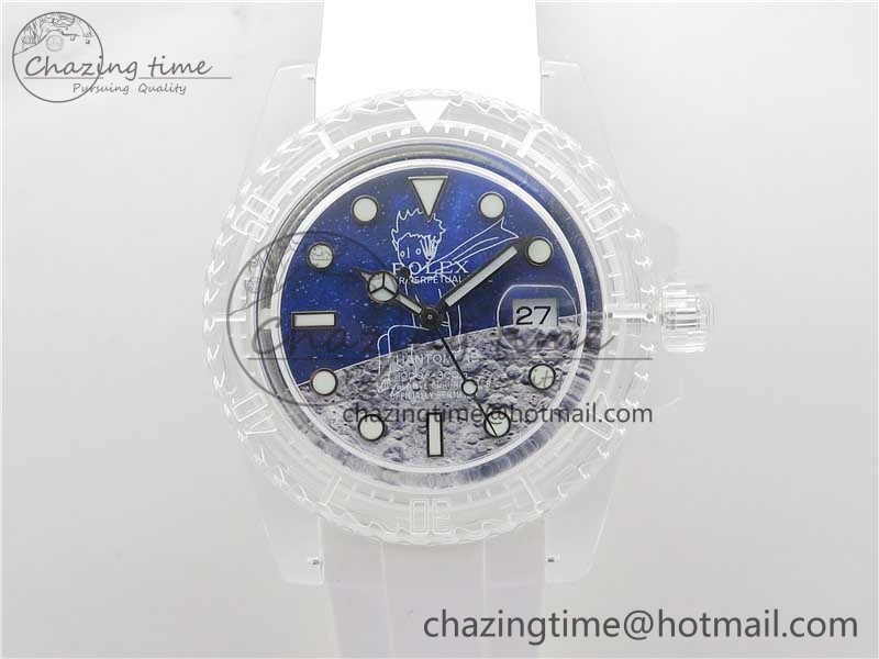 Submariner Phantomlab Transparent KZF Best Edition Blue Moon Dial on White Rubber Strap VR3135