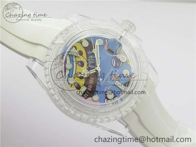 Submariner Phantomlab Transparent KZF Best Edition Blue Space Dial on White Rubber Strap VR3135