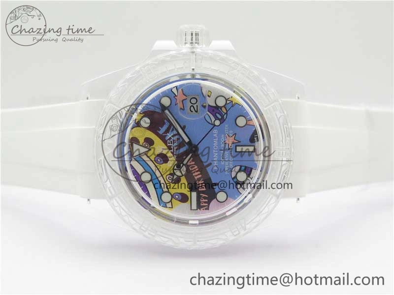 Submariner Phantomlab Transparent KZF Best Edition Blue Space Dial on White Rubber Strap VR3135