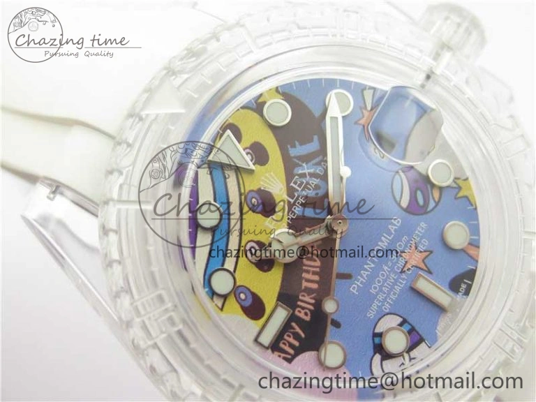 Submariner Phantomlab Transparent KZF Best Edition Blue Space Dial on White Rubber Strap VR3135