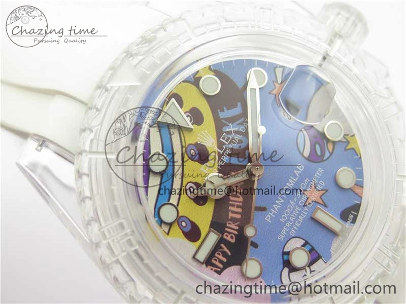 Submariner Phantomlab Transparent KZF Best Edition Blue Space Dial on White Rubber Strap VR3135