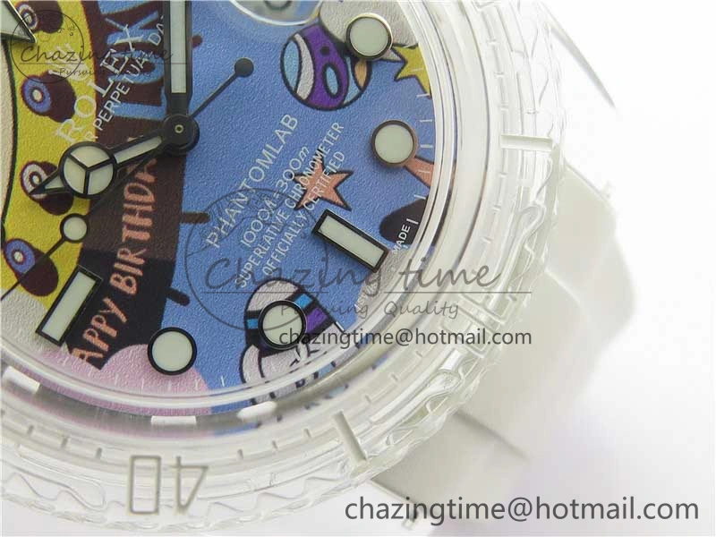 Submariner Phantomlab Transparent KZF Best Edition Blue Space Dial on White Rubber Strap VR3135