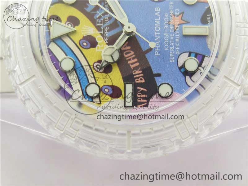 Submariner Phantomlab Transparent KZF Best Edition Blue Space Dial on White Rubber Strap VR3135