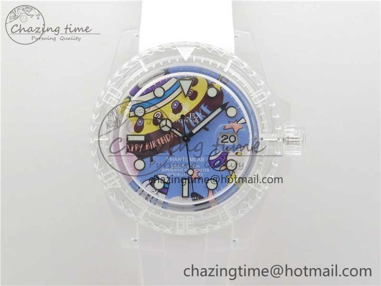 Submariner Phantomlab Transparent KZF Best Edition Blue Space Dial on White Rubber Strap VR3135