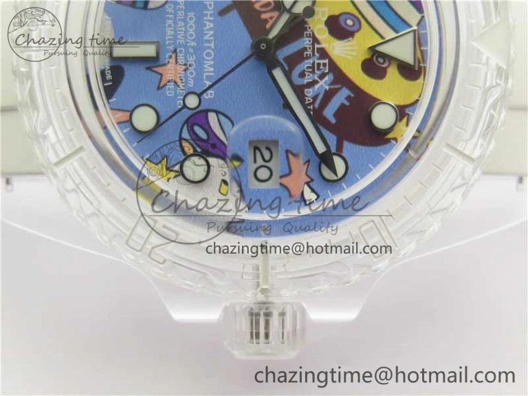 Submariner Phantomlab Transparent KZF Best Edition Blue Space Dial on White Rubber Strap VR3135