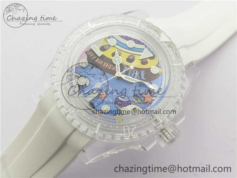 Submariner Phantomlab Transparent KZF Best Edition Blue Space Dial on White Rubber Strap VR3135