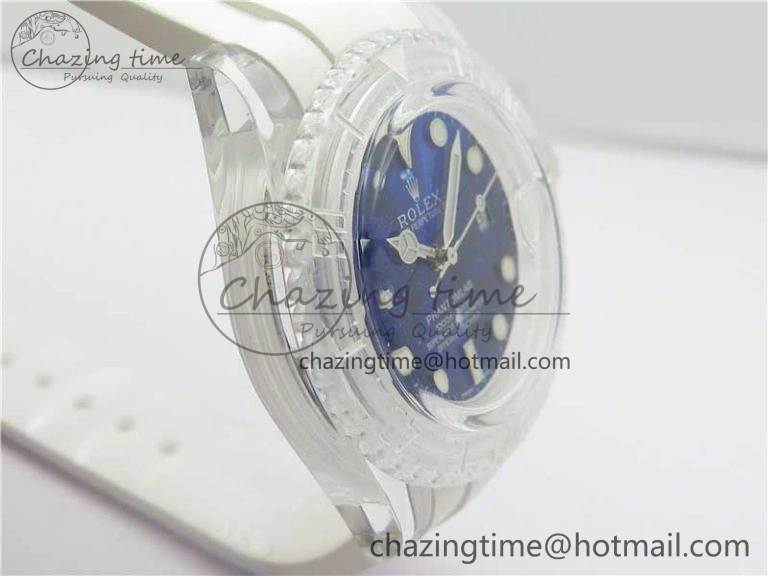 Submariner Phantomlab Transparent KZF Best Edition Deep Blue Dial on White Rubber Strap VR3135