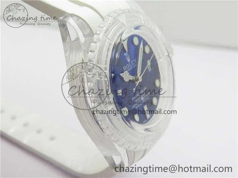 Submariner Phantomlab Transparent KZF Best Edition Deep Blue Dial on White Rubber Strap VR3135