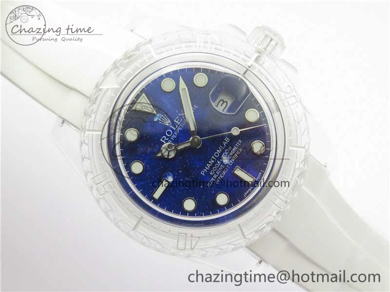 Submariner Phantomlab Transparent KZF Best Edition Deep Blue Dial on White Rubber Strap VR3135