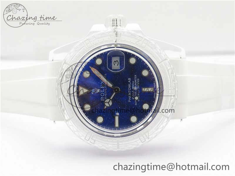 Submariner Phantomlab Transparent KZF Best Edition Deep Blue Dial on White Rubber Strap VR3135