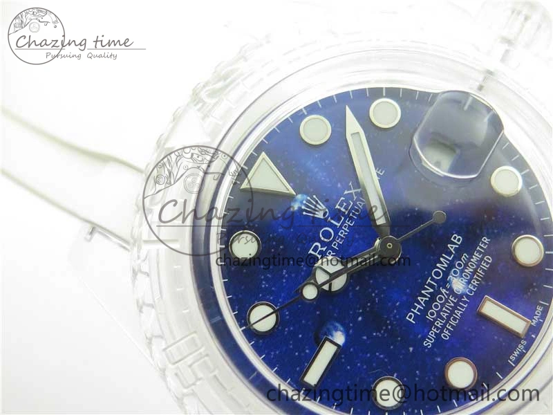 Submariner Phantomlab Transparent KZF Best Edition Deep Blue Dial on White Rubber Strap VR3135