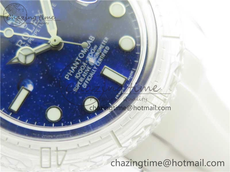 Submariner Phantomlab Transparent KZF Best Edition Deep Blue Dial on White Rubber Strap VR3135