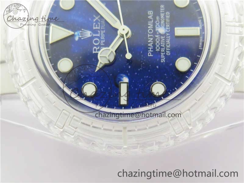 Submariner Phantomlab Transparent KZF Best Edition Deep Blue Dial on White Rubber Strap VR3135