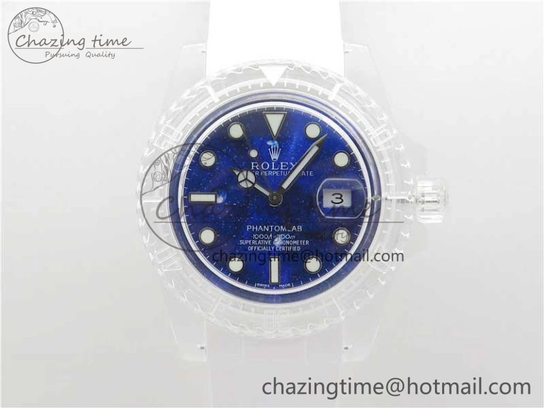 Submariner Phantomlab Transparent KZF Best Edition Deep Blue Dial on White Rubber Strap VR3135