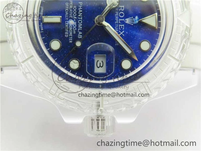 Submariner Phantomlab Transparent KZF Best Edition Deep Blue Dial on White Rubber Strap VR3135