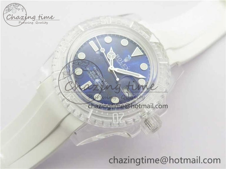 Submariner Phantomlab Transparent KZF Best Edition Deep Blue Dial on White Rubber Strap VR3135