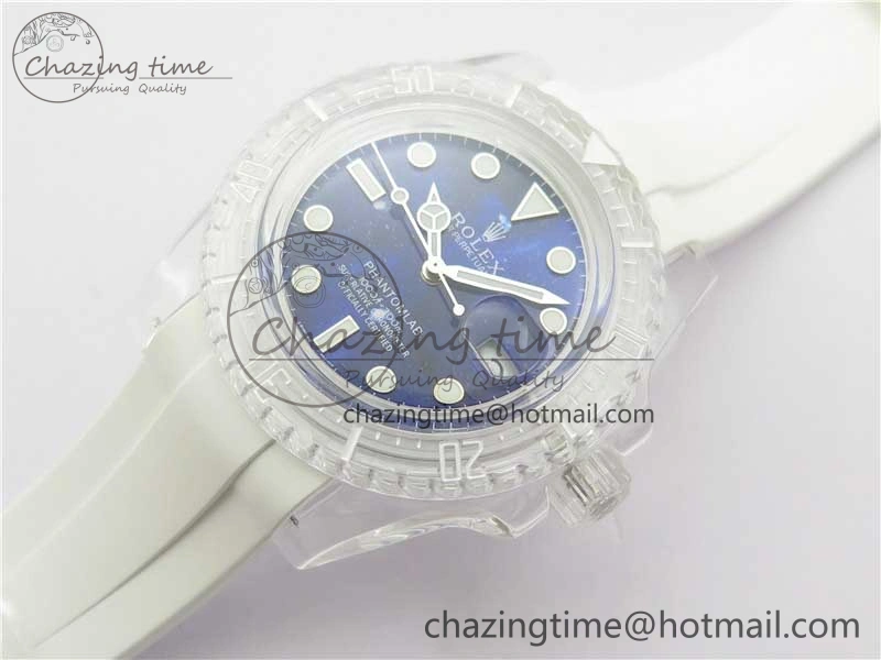 Submariner Phantomlab Transparent KZF Best Edition Deep Blue Dial on White Rubber Strap VR3135