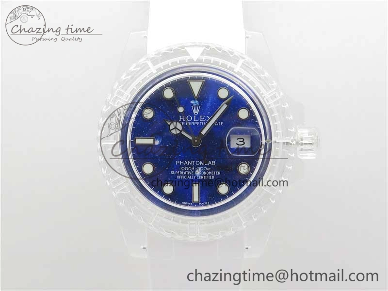Submariner Phantomlab Transparent KZF Best Edition Deep Blue Dial on White Rubber Strap VR3135