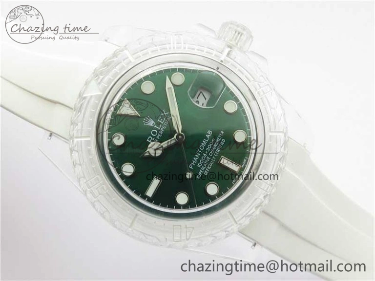 Submariner Phantomlab Transparent KZF Best Edition Green Dial on White Rubber Strap VR3135