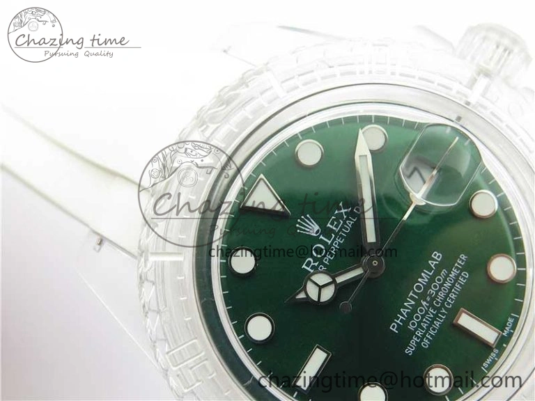 Submariner Phantomlab Transparent KZF Best Edition Green Dial on White Rubber Strap VR3135