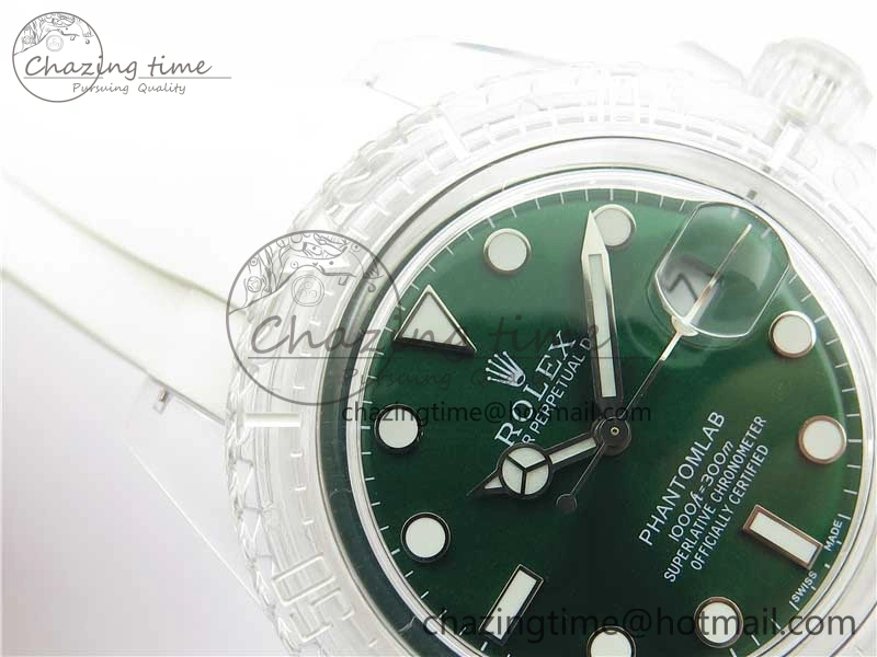 Submariner Phantomlab Transparent KZF Best Edition Green Dial on White Rubber Strap VR3135