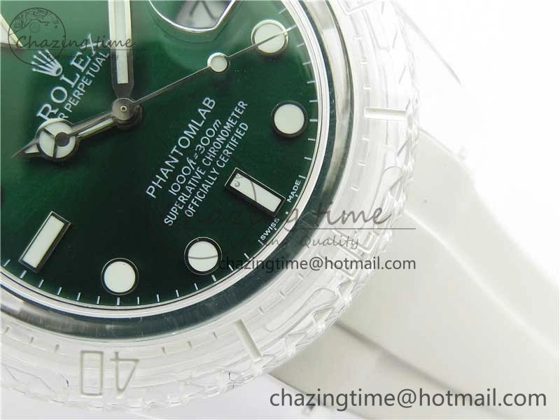 Submariner Phantomlab Transparent KZF Best Edition Green Dial on White Rubber Strap VR3135