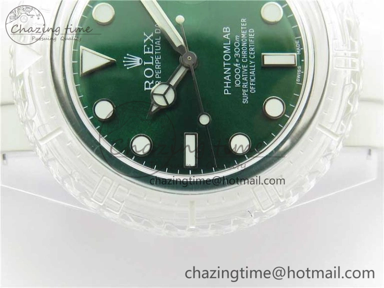 Submariner Phantomlab Transparent KZF Best Edition Green Dial on White Rubber Strap VR3135