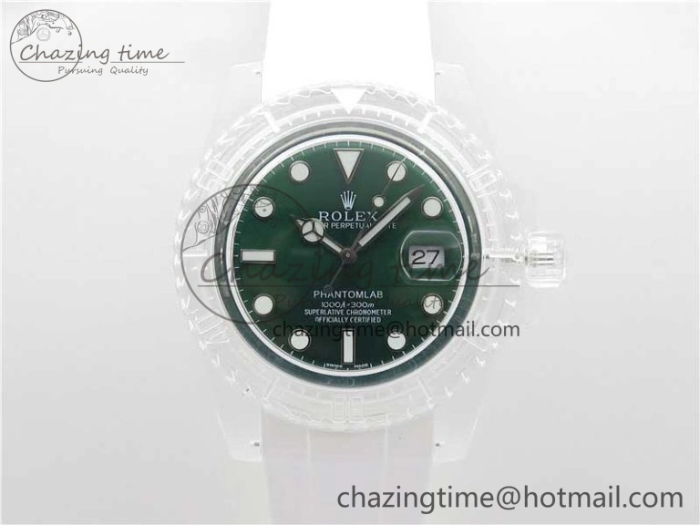 Submariner Phantomlab Transparent KZF Best Edition Green Dial on White Rubber Strap VR3135
