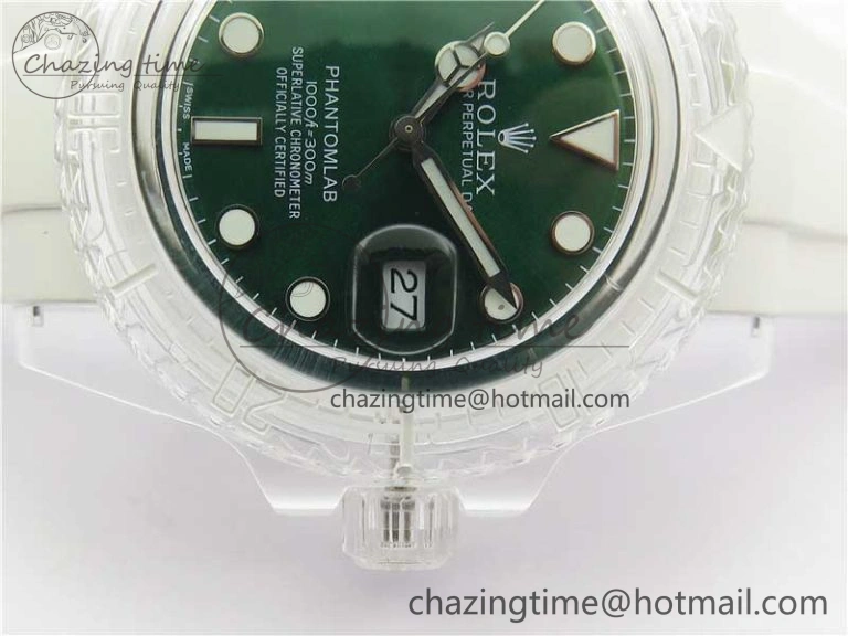 Submariner Phantomlab Transparent KZF Best Edition Green Dial on White Rubber Strap VR3135