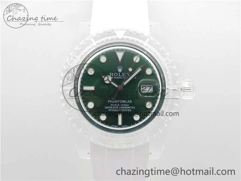 Submariner Phantomlab Transparent KZF Best Edition Green Dial on White Rubber Strap VR3135
