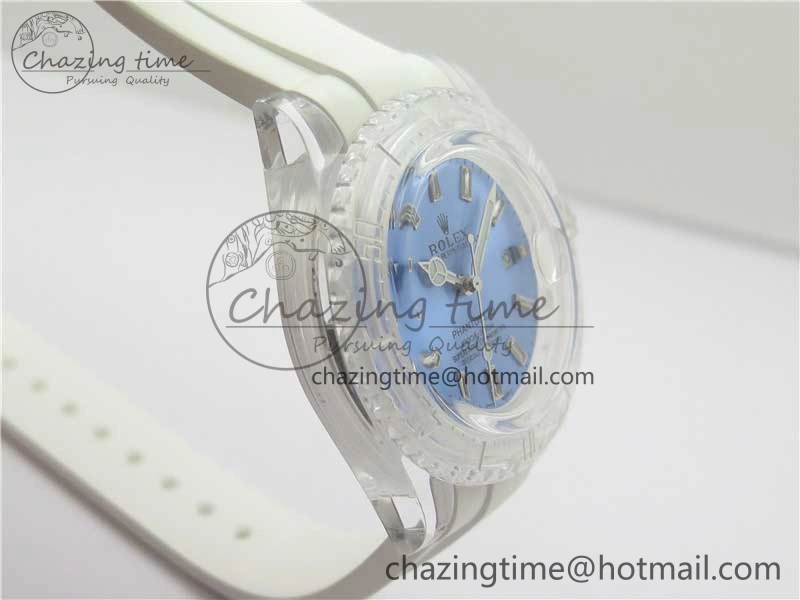 Submariner Phantomlab Transparent KZF Best Edition Light Blue Dial on White Rubber Strap VR3135
