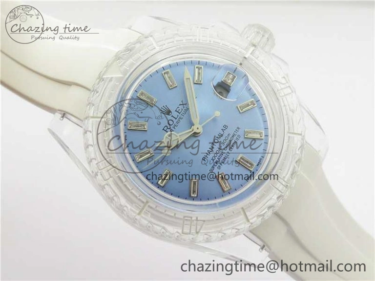 Submariner Phantomlab Transparent KZF Best Edition Light Blue Dial on White Rubber Strap VR3135
