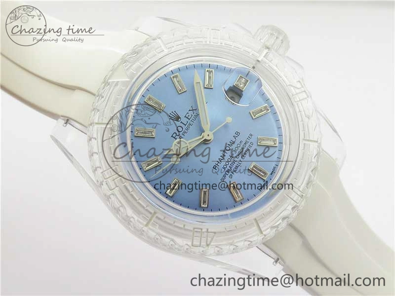 Submariner Phantomlab Transparent KZF Best Edition Light Blue Dial on White Rubber Strap VR3135