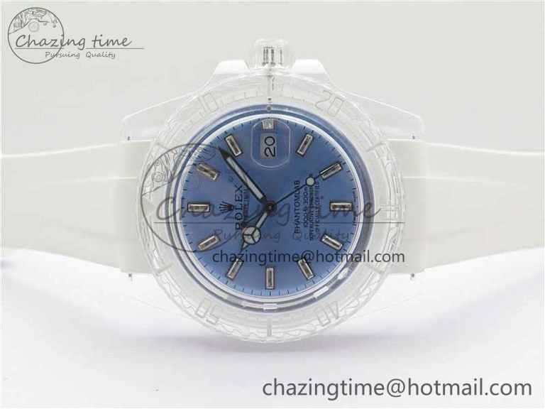 Submariner Phantomlab Transparent KZF Best Edition Light Blue Dial on White Rubber Strap VR3135