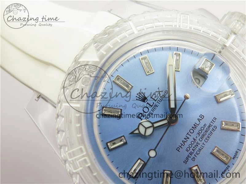 Submariner Phantomlab Transparent KZF Best Edition Light Blue Dial on White Rubber Strap VR3135