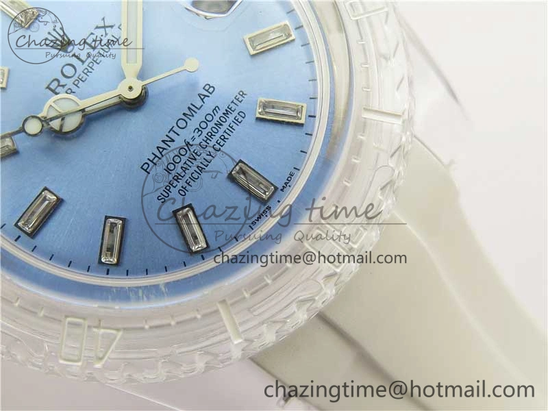 Submariner Phantomlab Transparent KZF Best Edition Light Blue Dial on White Rubber Strap VR3135