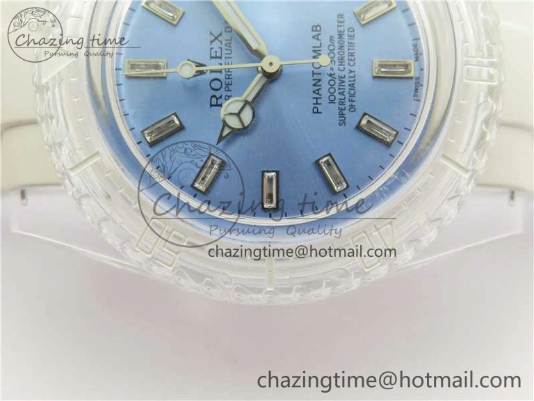 Submariner Phantomlab Transparent KZF Best Edition Light Blue Dial on White Rubber Strap VR3135