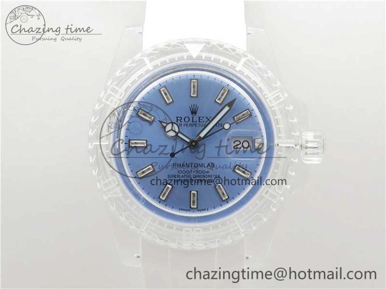 Submariner Phantomlab Transparent KZF Best Edition Light Blue Dial on White Rubber Strap VR3135