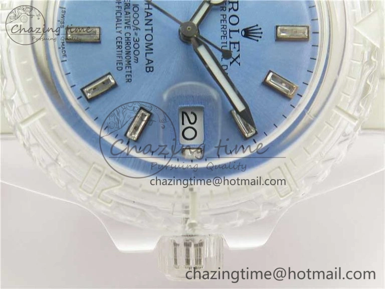 Submariner Phantomlab Transparent KZF Best Edition Light Blue Dial on White Rubber Strap VR3135