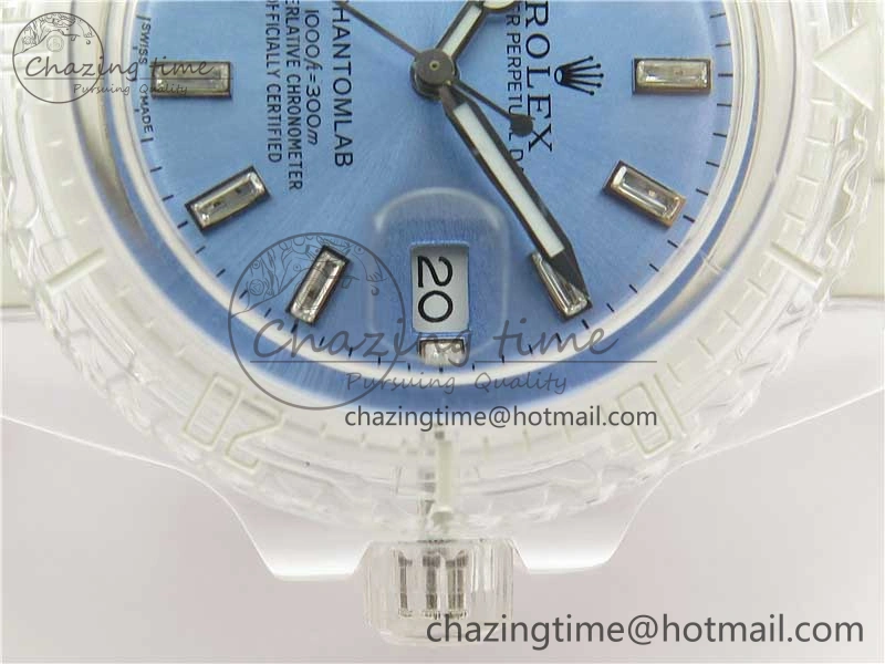 Submariner Phantomlab Transparent KZF Best Edition Light Blue Dial on White Rubber Strap VR3135