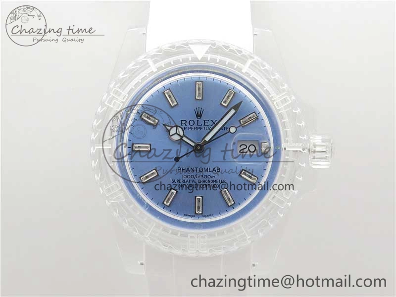 Submariner Phantomlab Transparent KZF Best Edition Light Blue Dial on White Rubber Strap VR3135