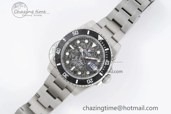 Submariner Sandblasted DIWF Best Edition Carbon Bezel Carbon Dial Dial on SS Bracelet VR3135